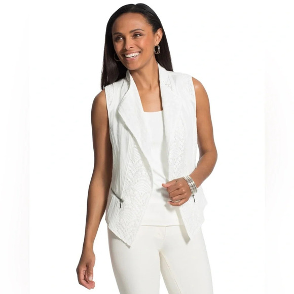Chico’s Linen And Crocheted Lace Mix Vest Size 2 LNC - Picture 1 of 5